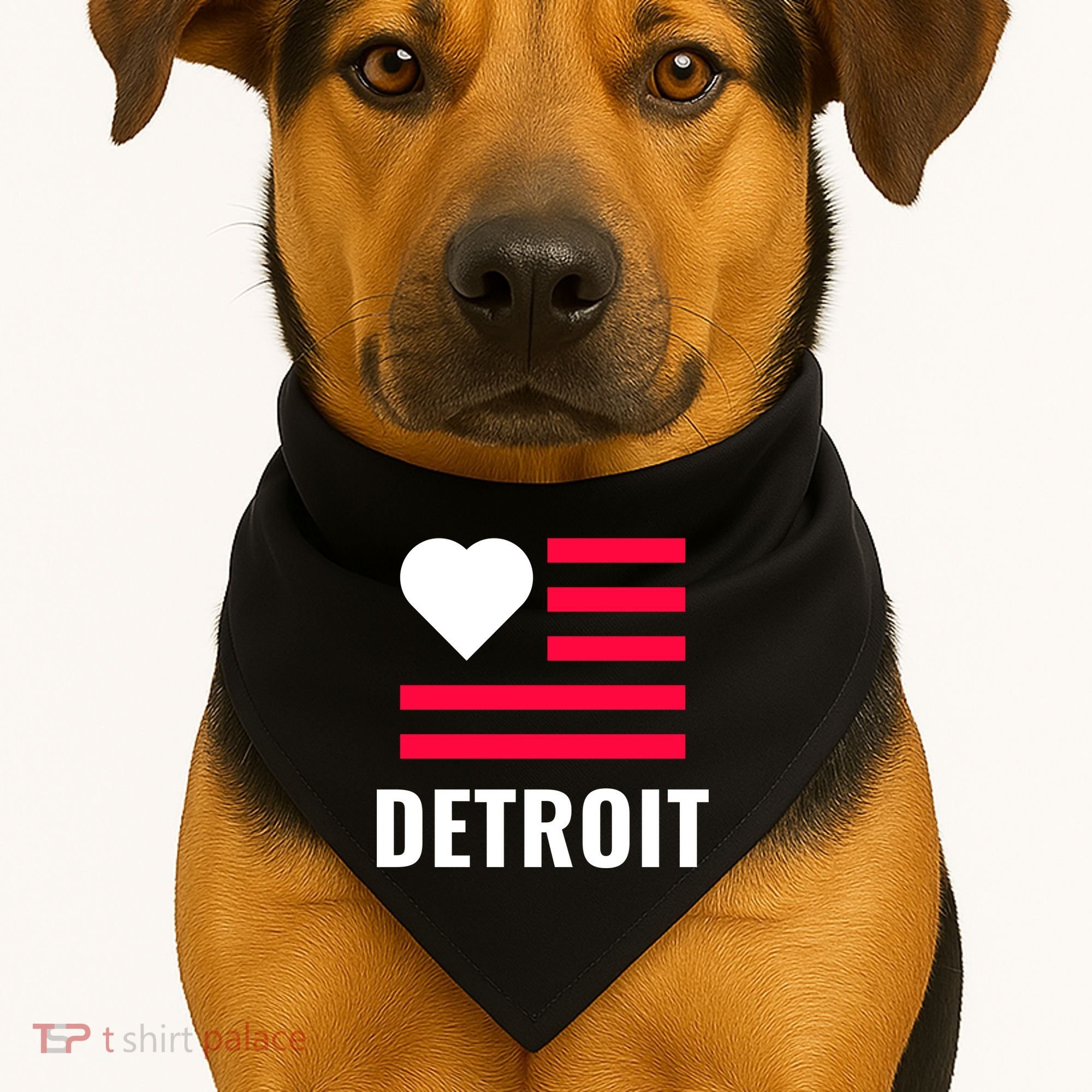 Detroit USA Flag Love USA-Made Doggie Bandana