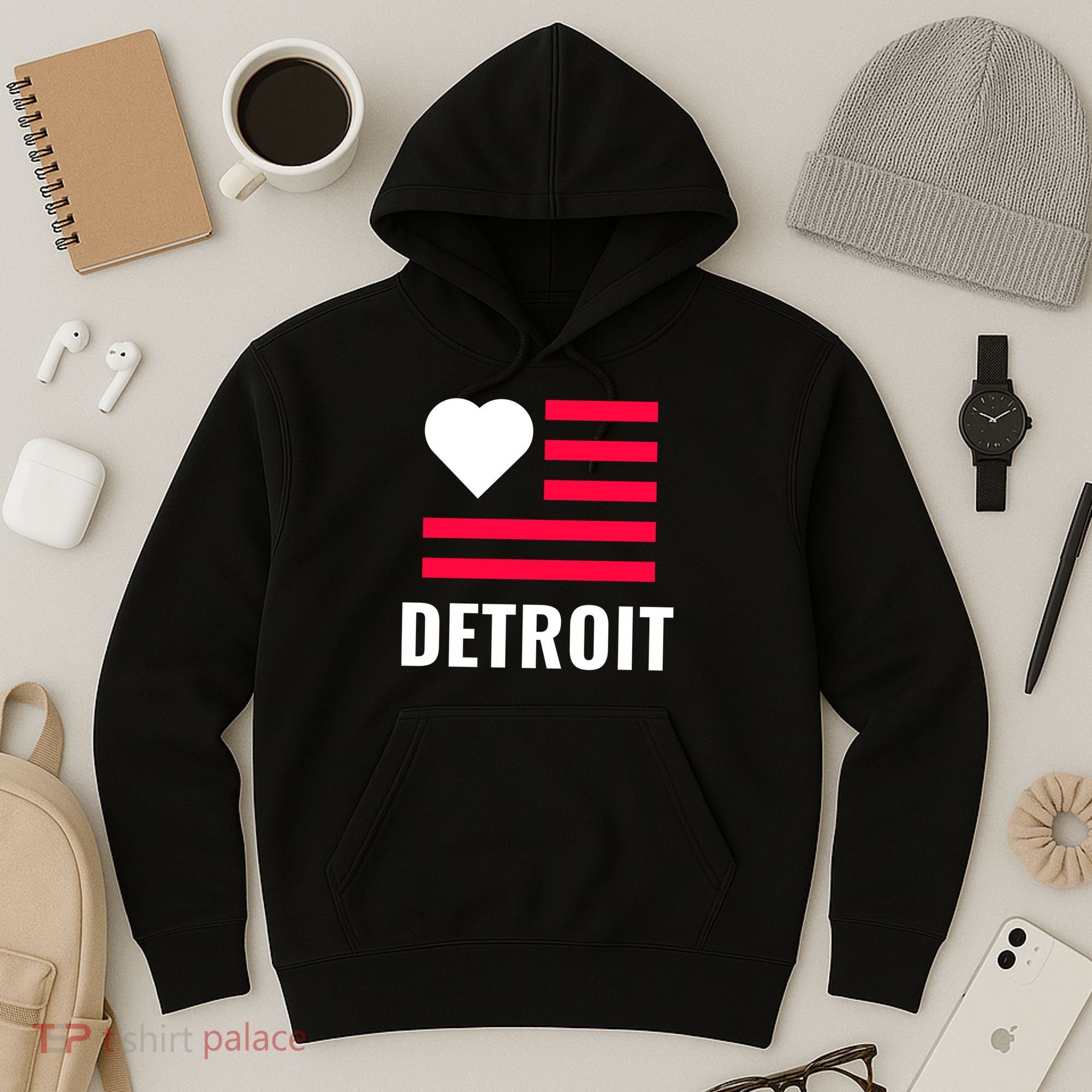 Detroit USA Flag Love Hoodie