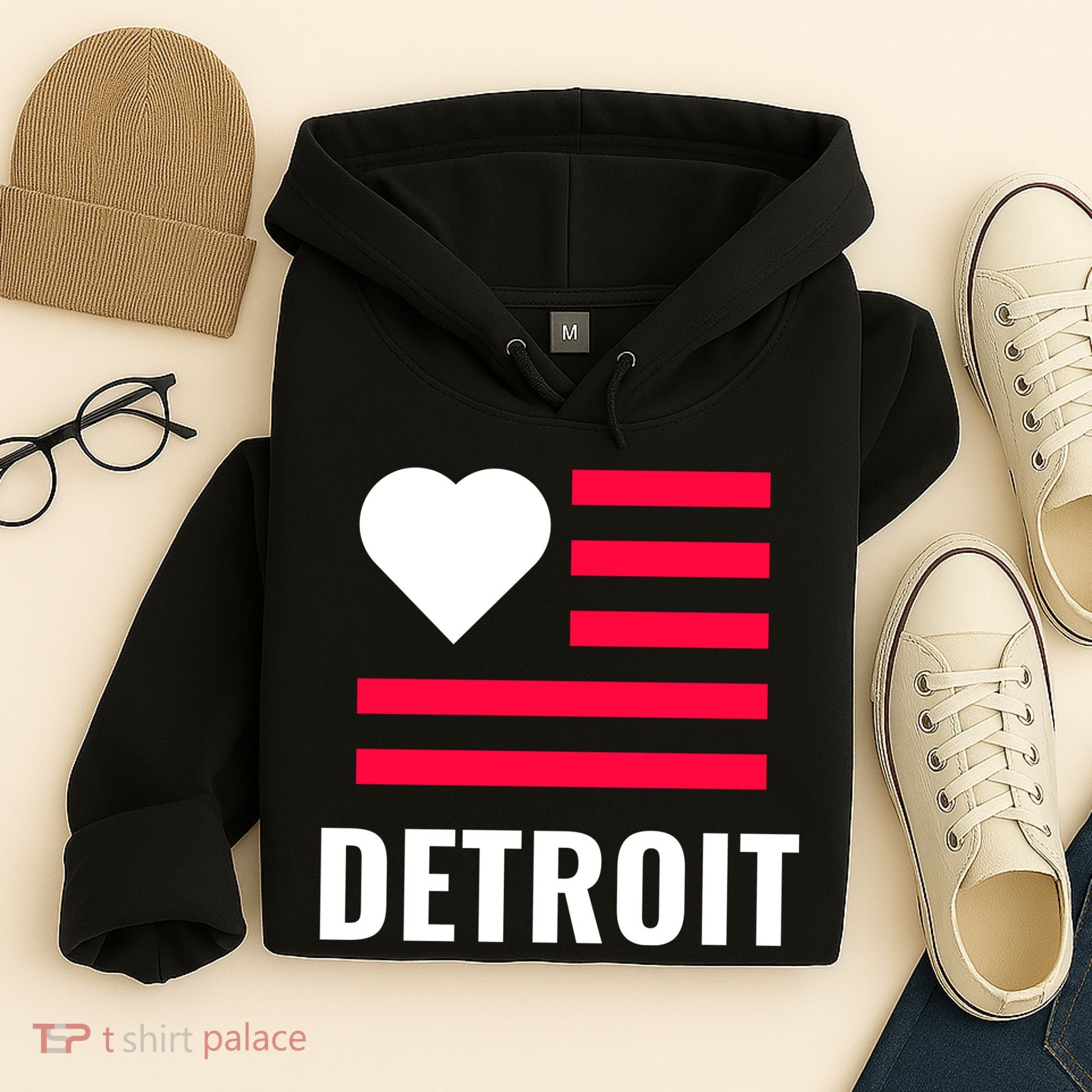 Detroit USA Flag Love Hoodie