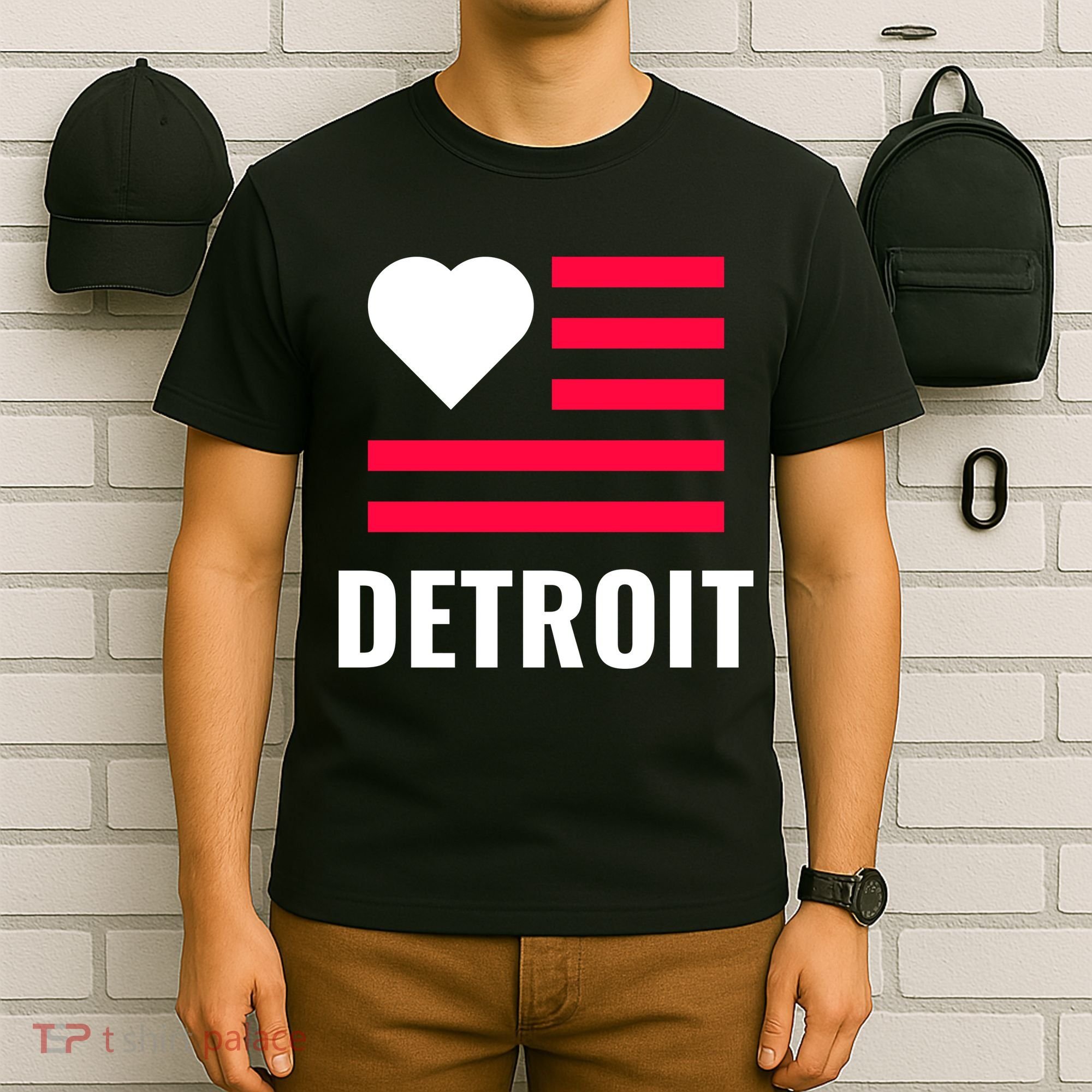 Detroit USA Flag Love T-Shirt
