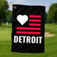 Detroit USA Flag Love Golf Towel thumb 1