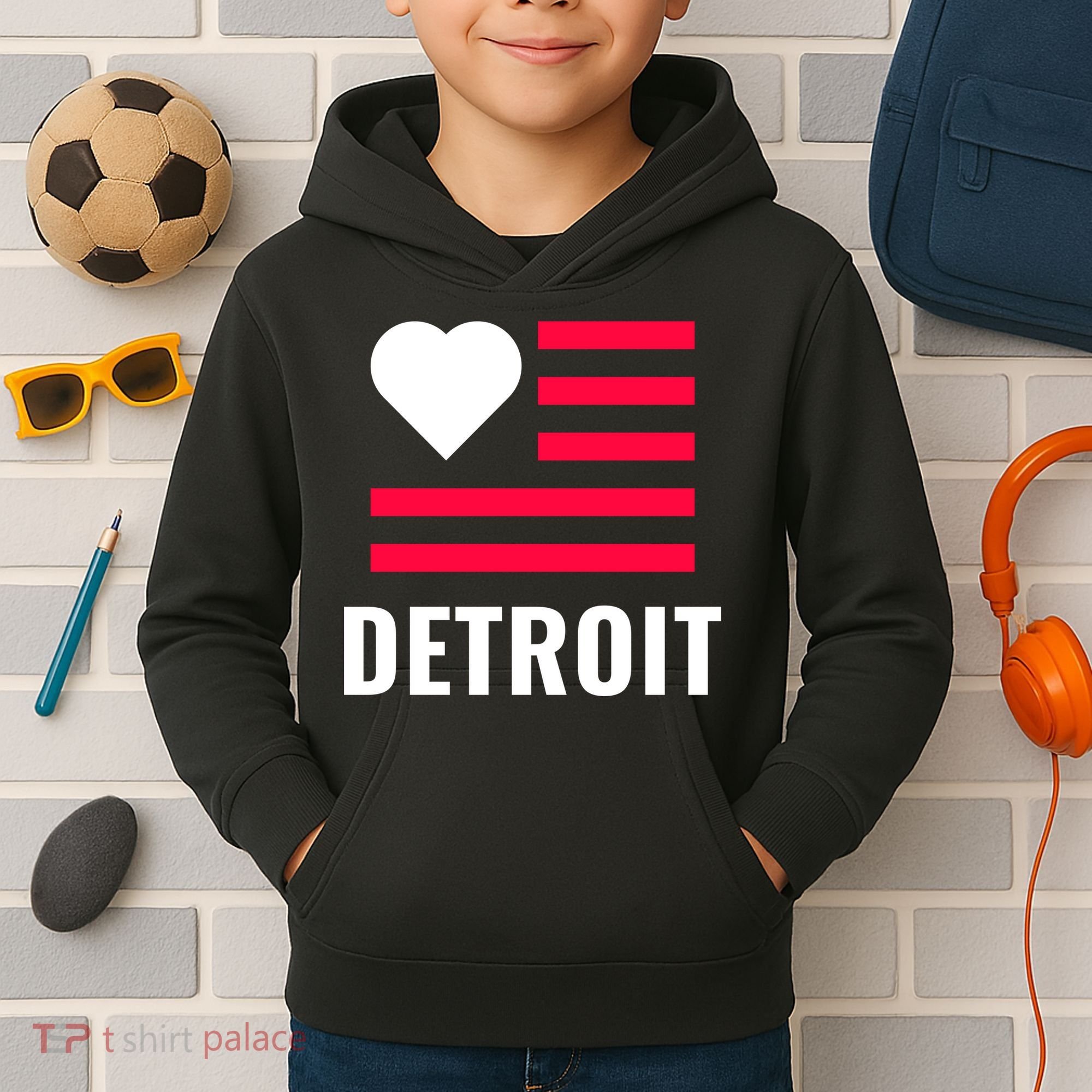 Detroit USA Flag Love Kids Hoodie