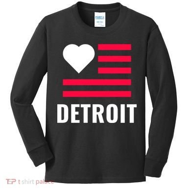 Detroit USA Flag Love Kids Long Sleeve Shirt