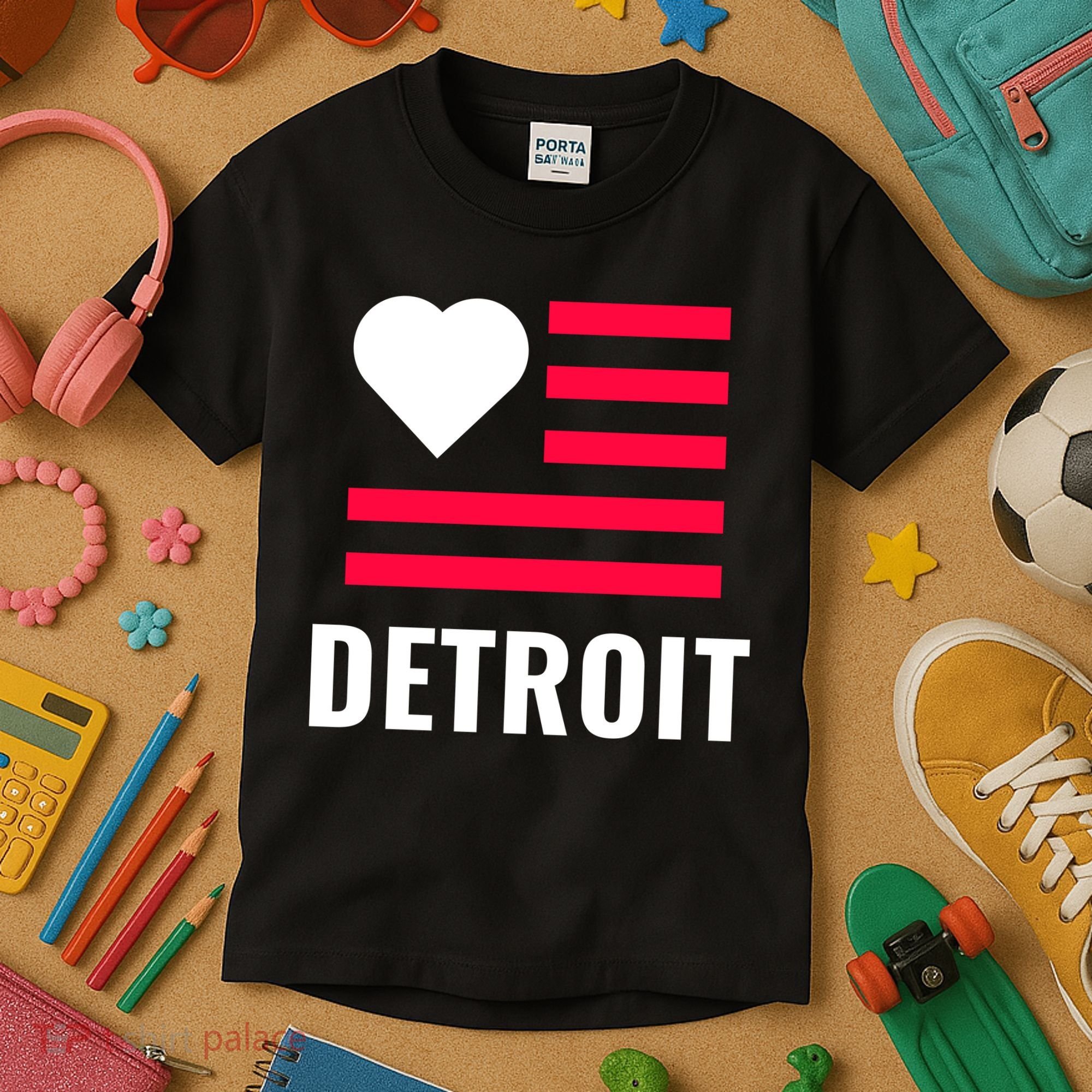 Detroit USA Flag Love Kids T-Shirt