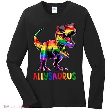 Dinosaur Flag Ally Lgbt Allysaurus Lgbt Pride Women's Long Sleeve Shirt