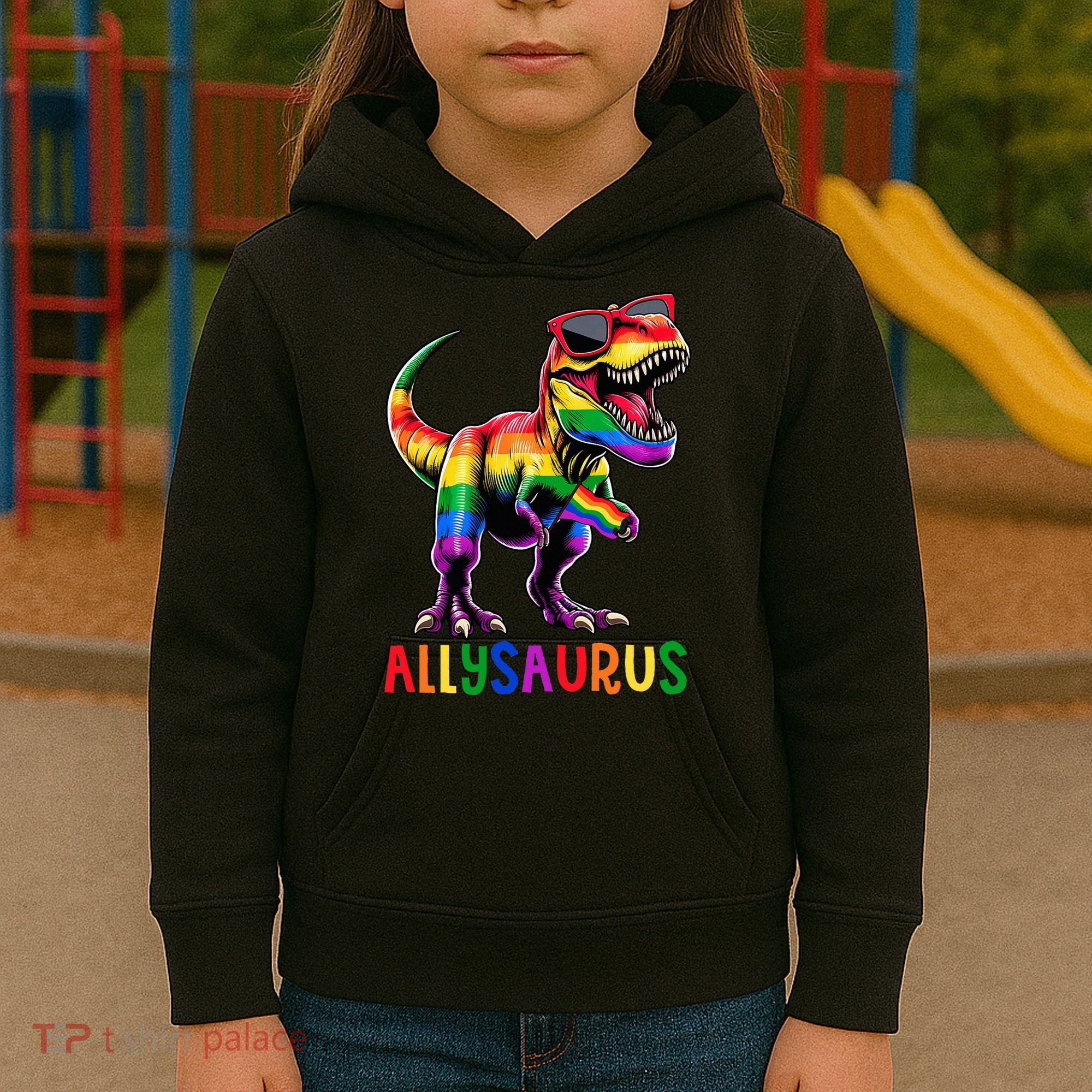 Dinosaur Flag Ally Lgbt Allysaurus Lgbt Pride Kids Hoodie
