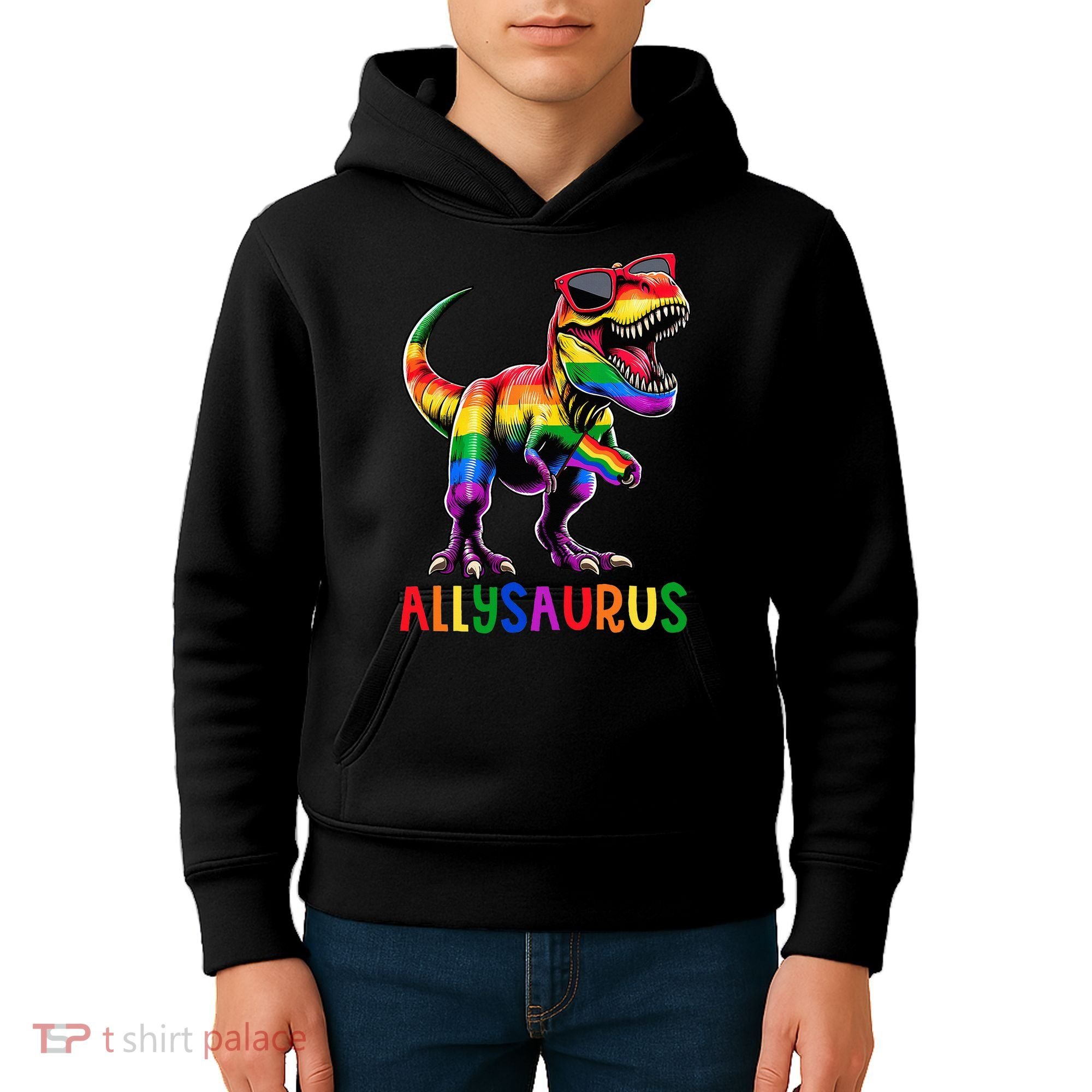 Dinosaur Flag Ally Lgbt Allysaurus Lgbt Pride Kids Hoodie