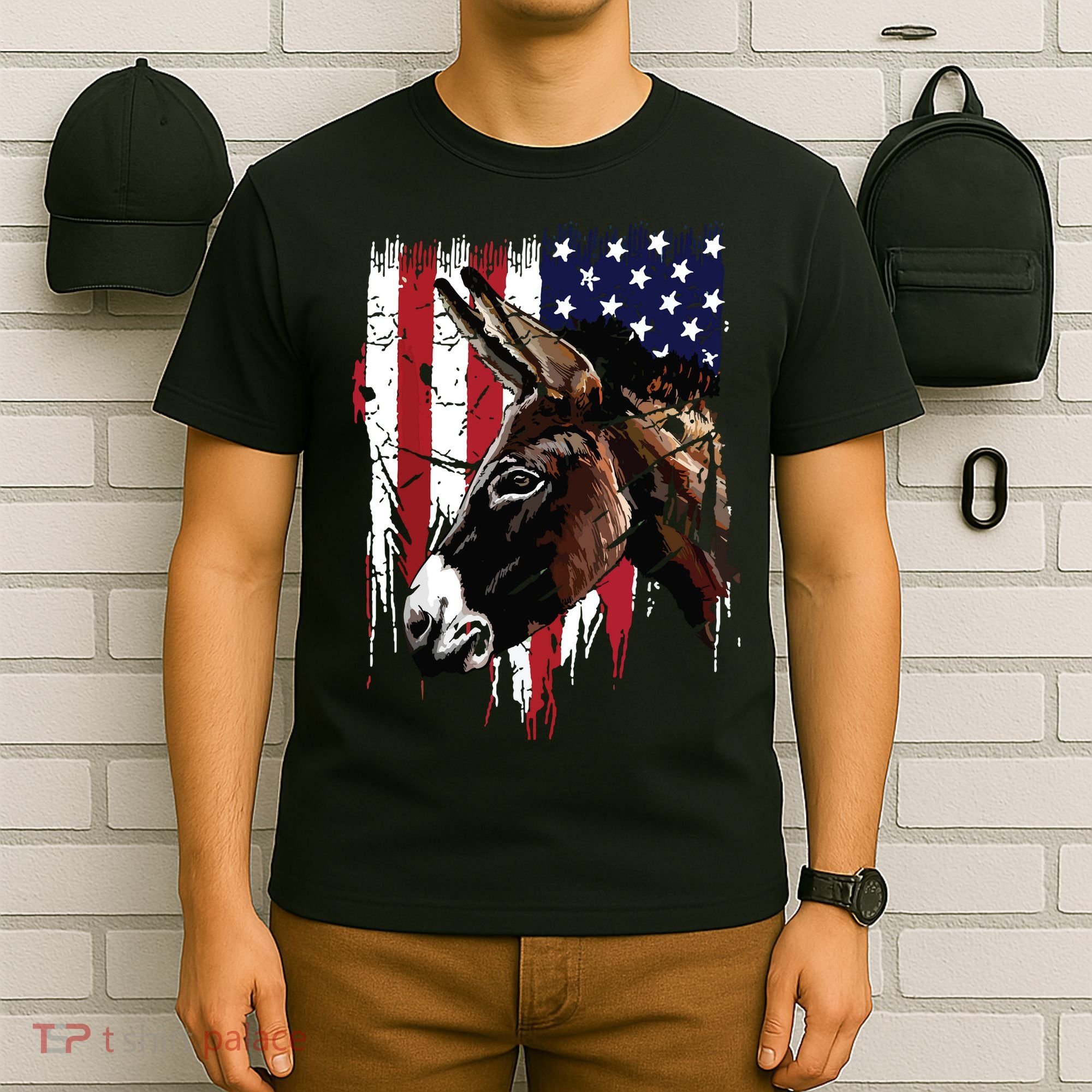 Donkey Farmer American Flag USA Donkey T-Shirt