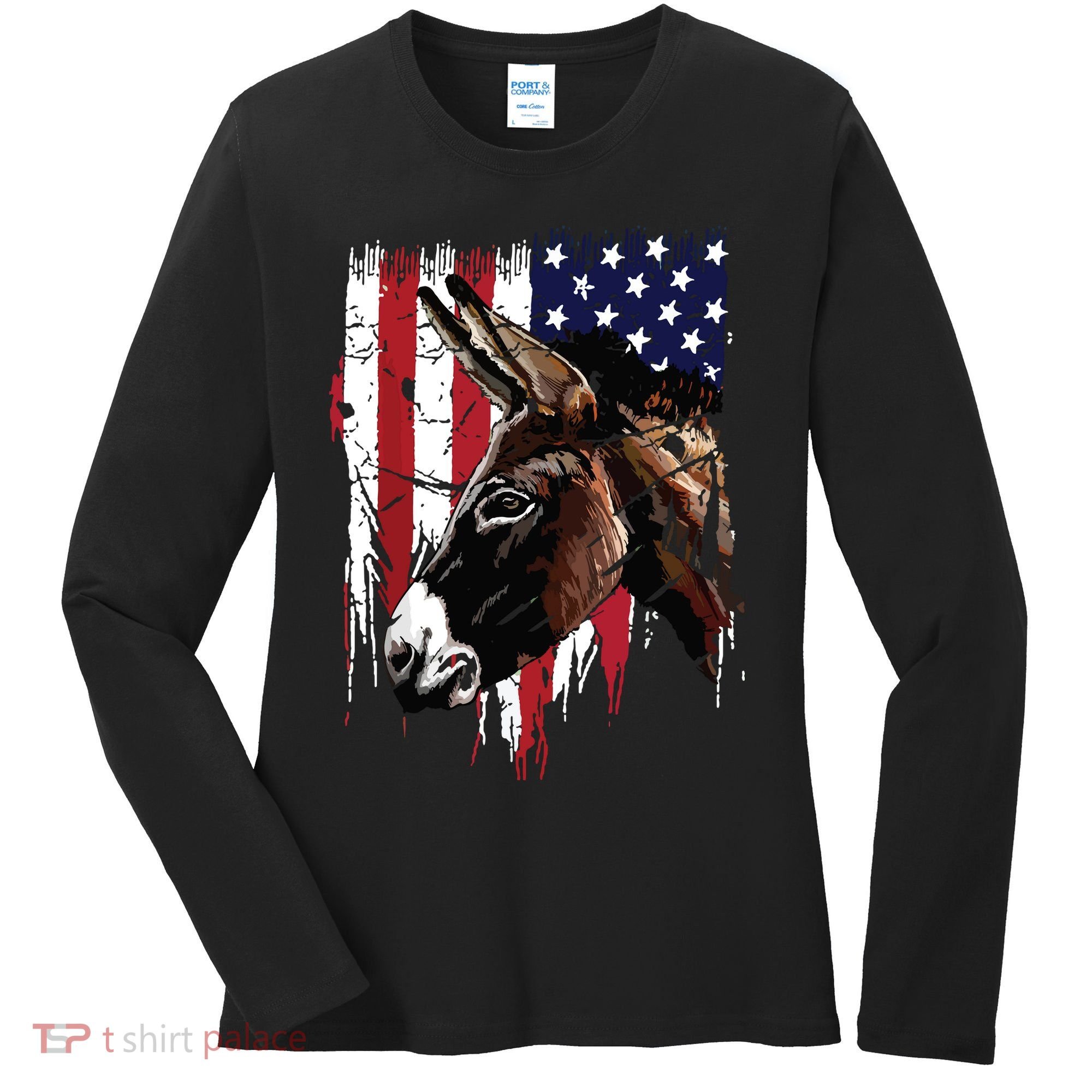 Donkey Farmer American Flag USA Donkey Women's Long Sleeve Shirt