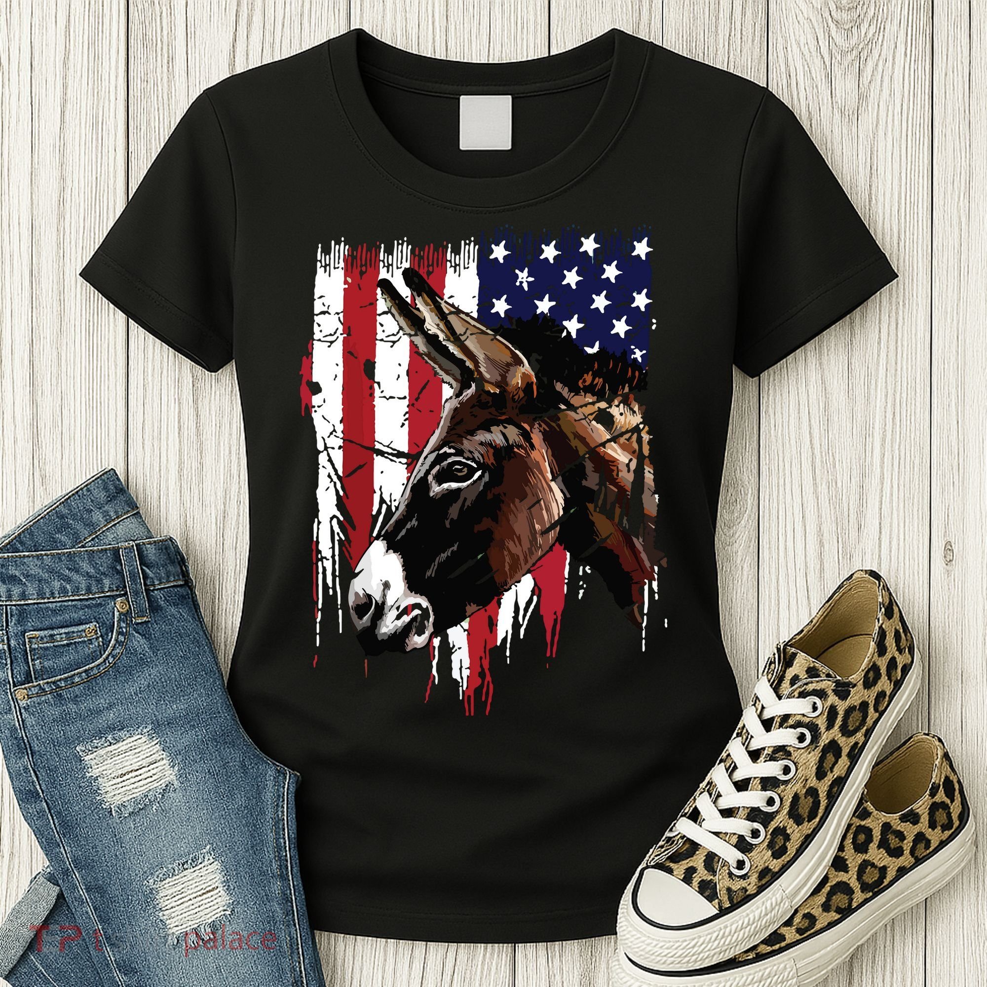 Donkey Farmer American Flag USA Donkey Women's T-Shirt