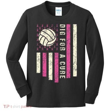 Dig For A Cure Breast Volleyball Kids Long Sleeve Shirt