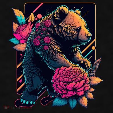 Design Featuring A Bear In Vibrant Neon Colors With A Retro Aesthetic Ladies PosiCharge Tri-Blend Wicking Tank