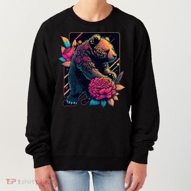 Design Featuring A Bear In Vibrant Neon Colors With A Retro Aesthetic Women's Sweatshirt