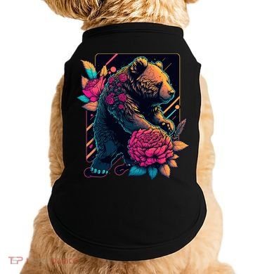 Design Featuring A Bear In Vibrant Neon Colors With A Retro Aesthetic Doggie Tank
