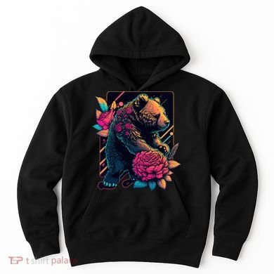 Design Featuring A Bear In Vibrant Neon Colors With A Retro Aesthetic Hoodie