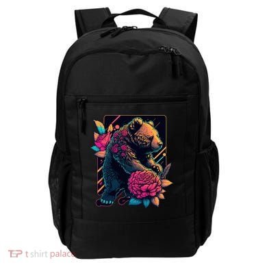 Design Featuring A Bear In Vibrant Neon Colors With A Retro Aesthetic Backpack