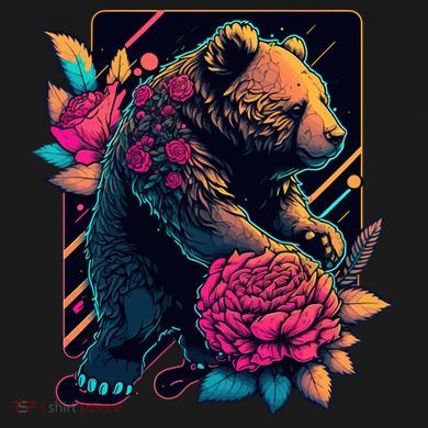 Design Featuring A Bear In Vibrant Neon Colors With A Retro Aesthetic Sustainable Bucket Hat