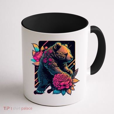Design Featuring A Bear In Vibrant Neon Colors With A Retro Aesthetic Coffee Mug back