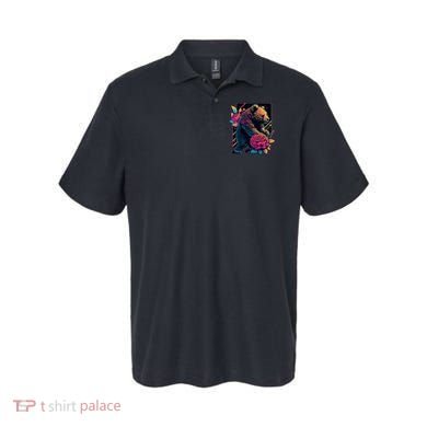 Design Featuring A Bear In Vibrant Neon Colors With A Retro Aesthetic Polo
