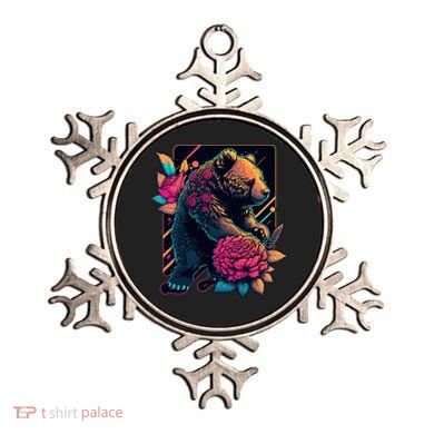 Design Featuring A Bear In Vibrant Neon Colors With A Retro Aesthetic Ornament