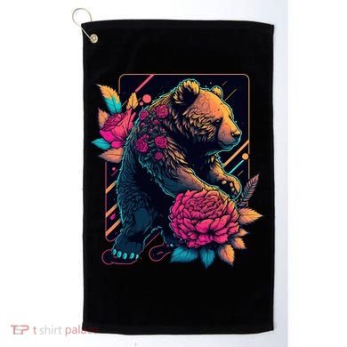 Design Featuring A Bear In Vibrant Neon Colors With A Retro Aesthetic Golf Towel