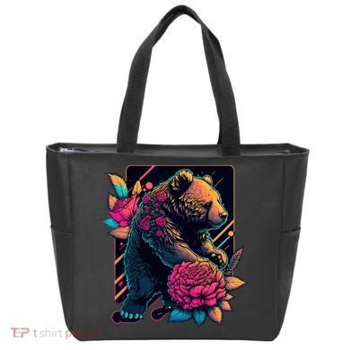 Design Featuring A Bear In Vibrant Neon Colors With A Retro Aesthetic Tote Bag