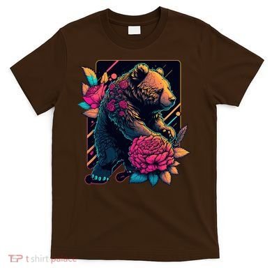 Design Featuring A Bear In Vibrant Neon Colors With A Retro Aesthetic T-Shirt
