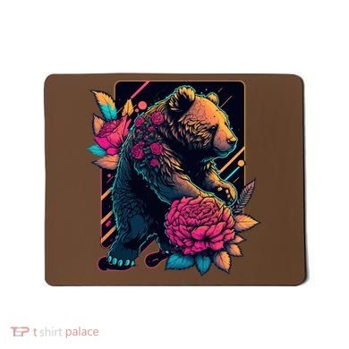 Design Featuring A Bear In Vibrant Neon Colors With A Retro Aesthetic Mousepad