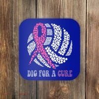 Dig For A Cure Breast Cancer Awareness Volleyball Pink Out Coaster thumb 0