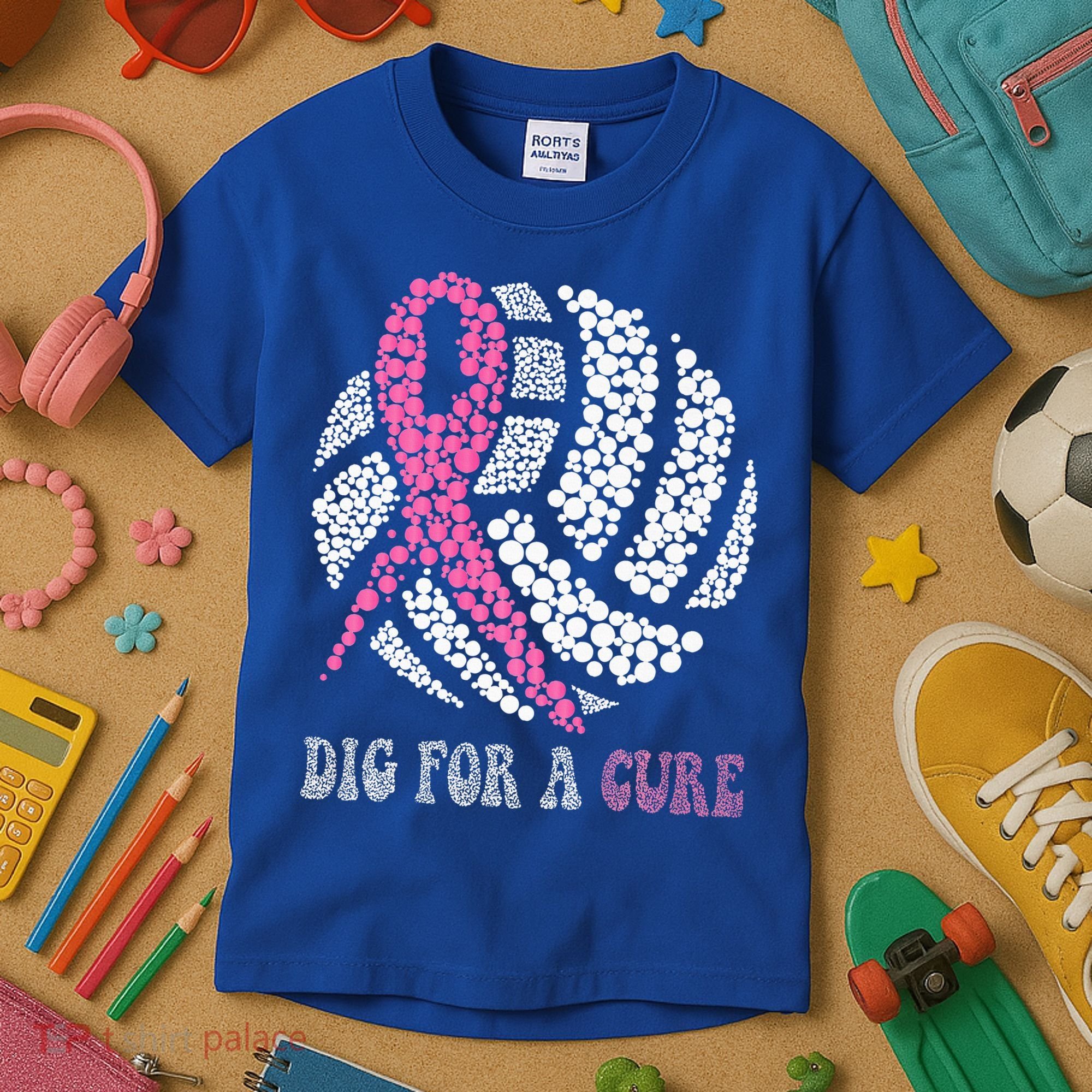 Dig For A Cure Breast Cancer Awareness Volleyball Pink Out Kids T-Shirt