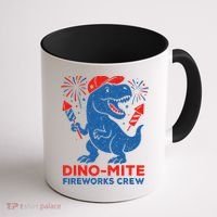 Dino-Mite Fireworks Crew, Dinosaur USA, American Flag  Coffee Mug thumb 1