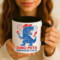 Dino-Mite Fireworks Crew, Dinosaur USA, American Flag  Coffee Mug thumb 3