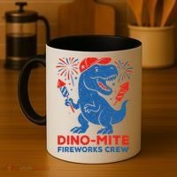 Dino-Mite Fireworks Crew, Dinosaur USA, American Flag  Coffee Mug thumb 4