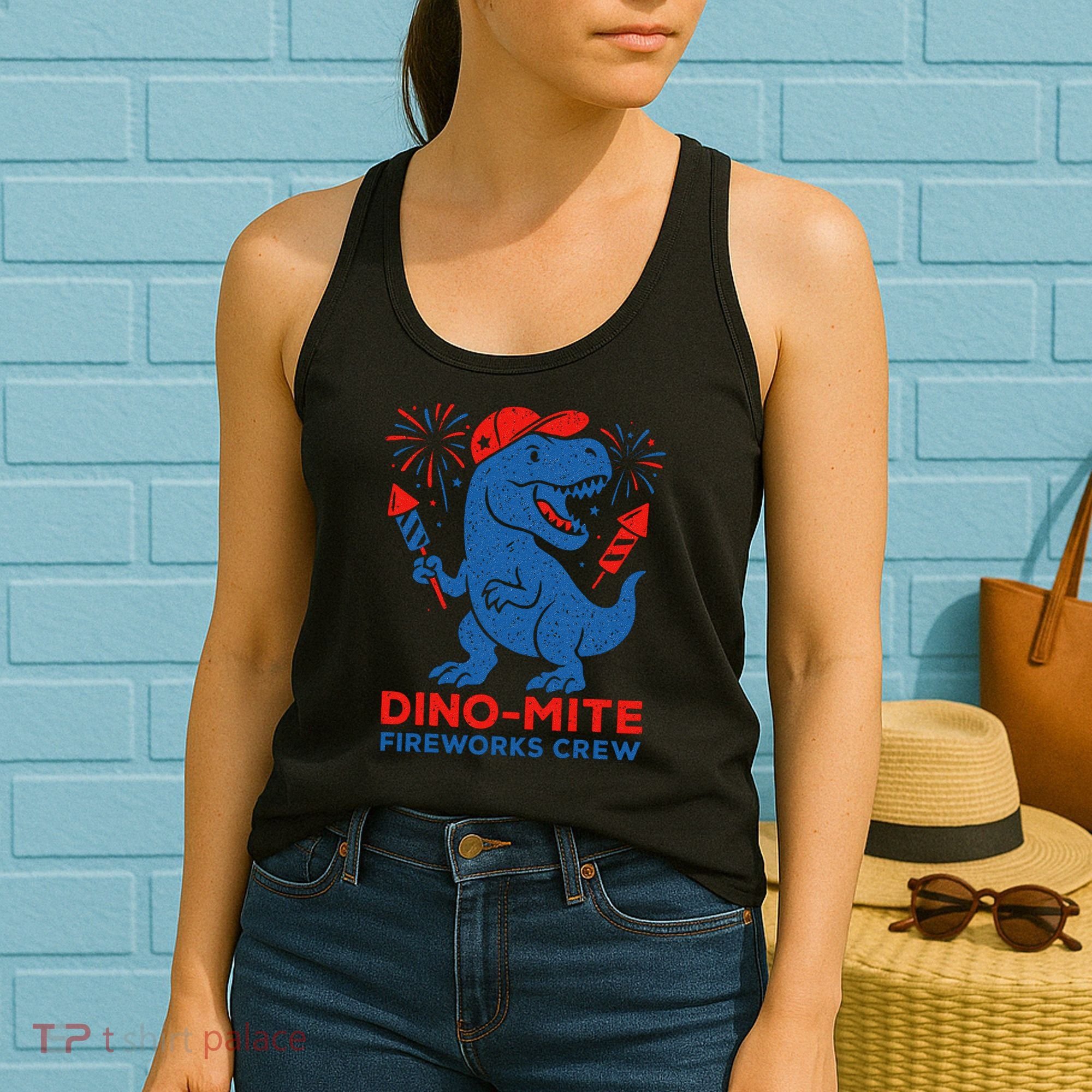 Dino-Mite Fireworks Crew, Dinosaur USA, American Flag  Women's Tank Top
