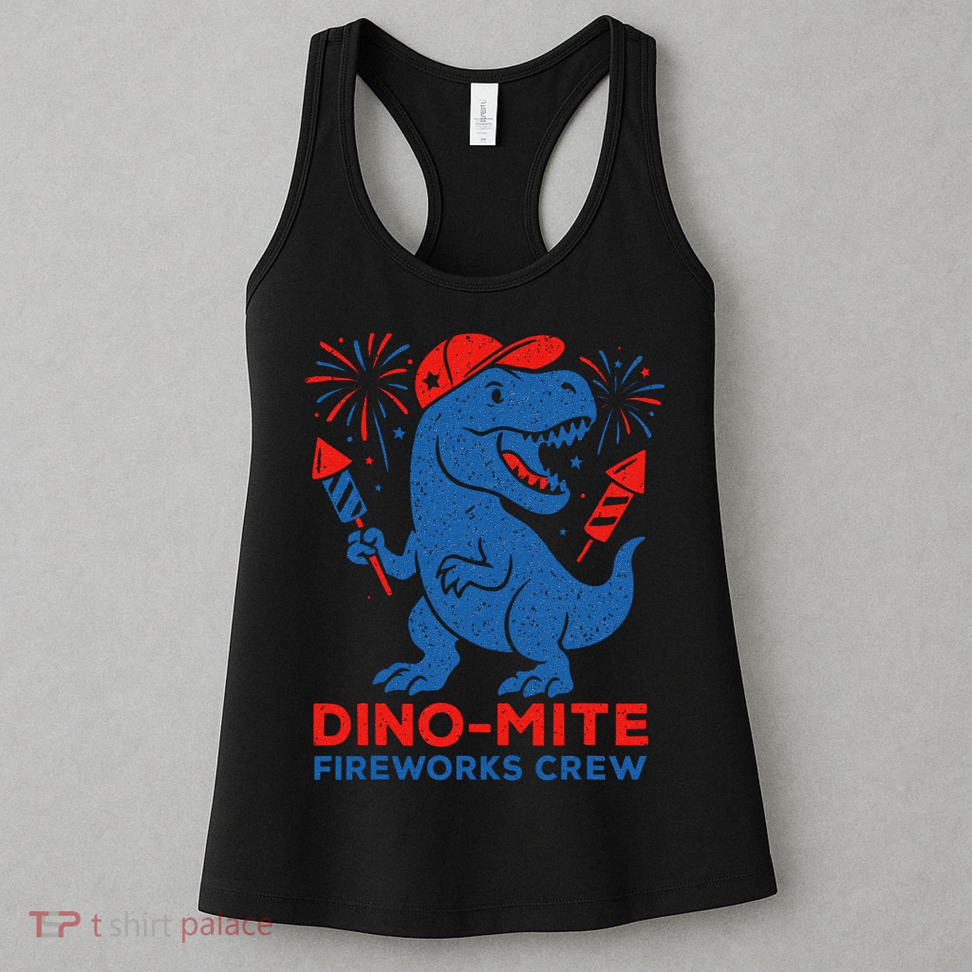 Dino-Mite Fireworks Crew, Dinosaur USA, American Flag  Women's Tank Top