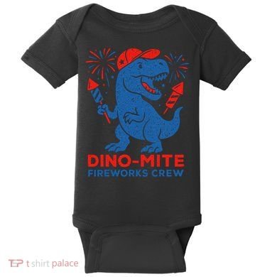 Dino-Mite Fireworks Crew, Dinosaur USA, American Flag  Baby Bodysuit