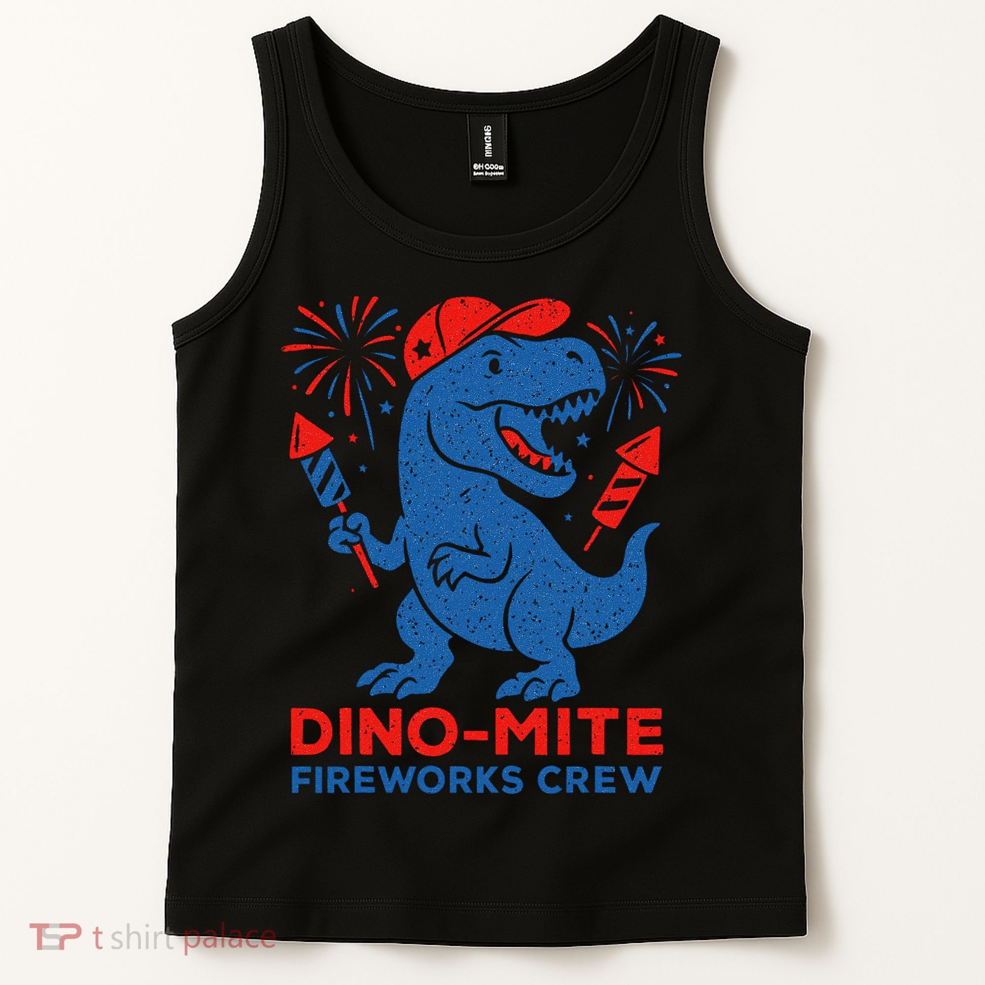 Dino-Mite Fireworks Crew, Dinosaur USA, American Flag  Tank Top
