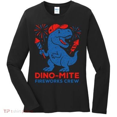 Dino-Mite Fireworks Crew, Dinosaur USA, American Flag  Women's Long Sleeve Shirt