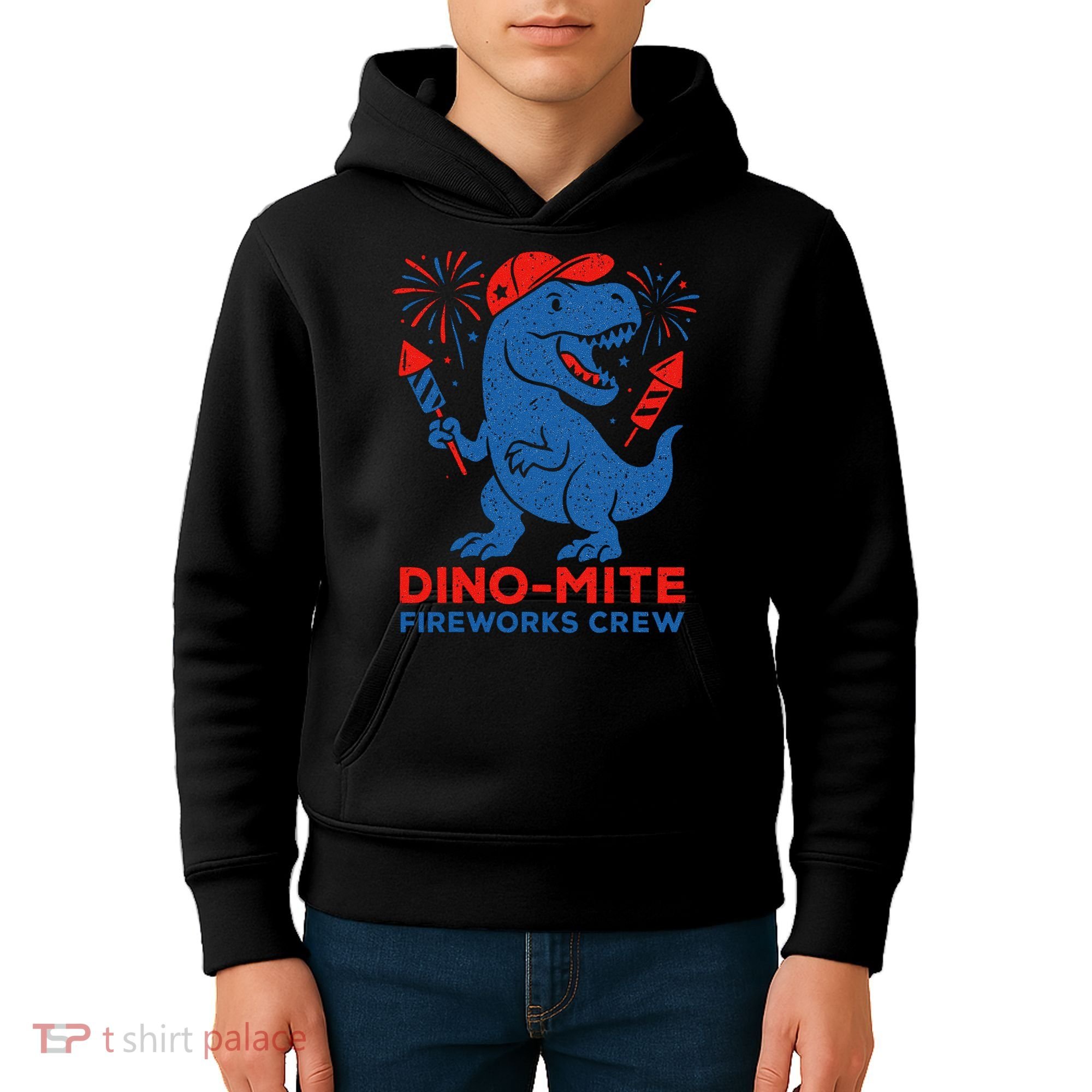 Dino-Mite Fireworks Crew, Dinosaur USA, American Flag  Kids Hoodie