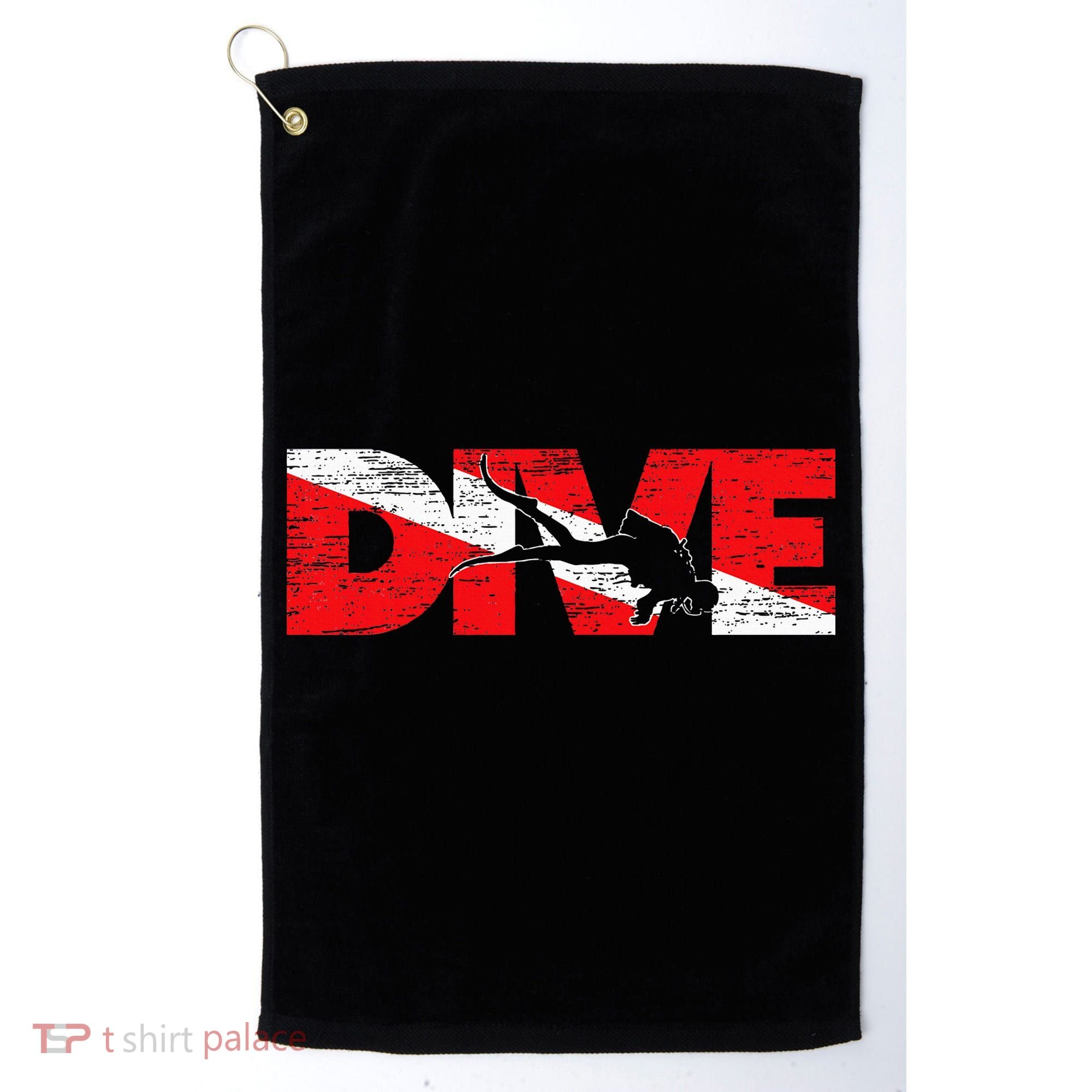Dive Flag Diver Down Aquaholic Scuba Diving Ocean Life Golf Towel