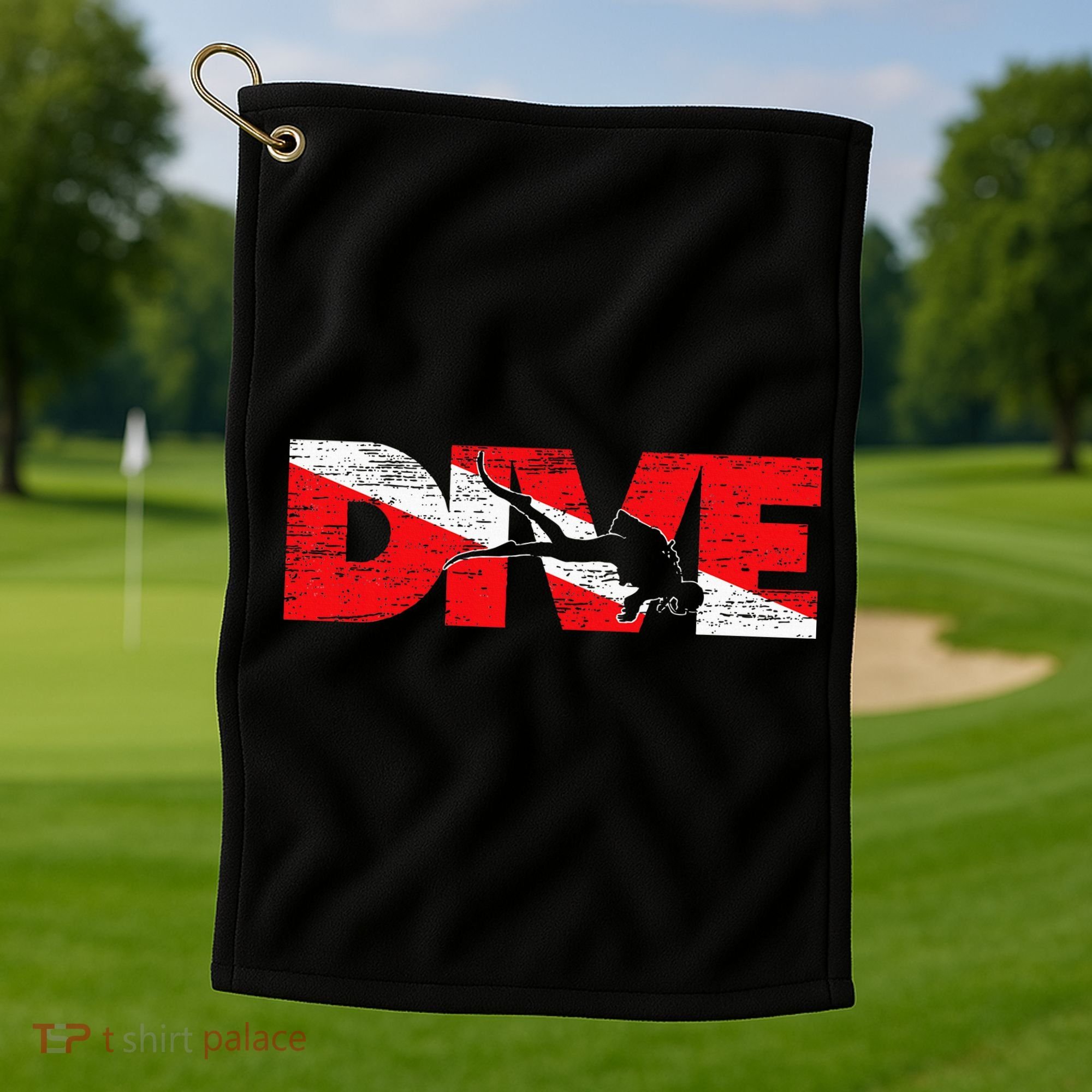 Dive Flag Diver Down Aquaholic Scuba Diving Ocean Life Golf Towel