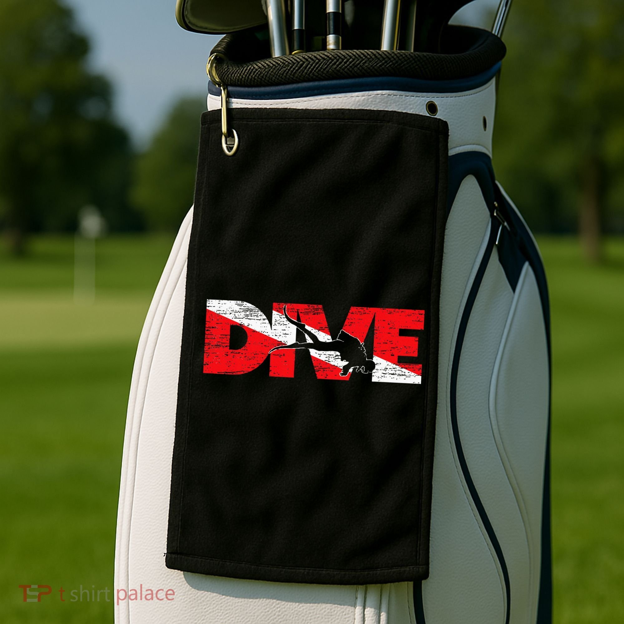 Dive Flag Diver Down Aquaholic Scuba Diving Ocean Life Golf Towel