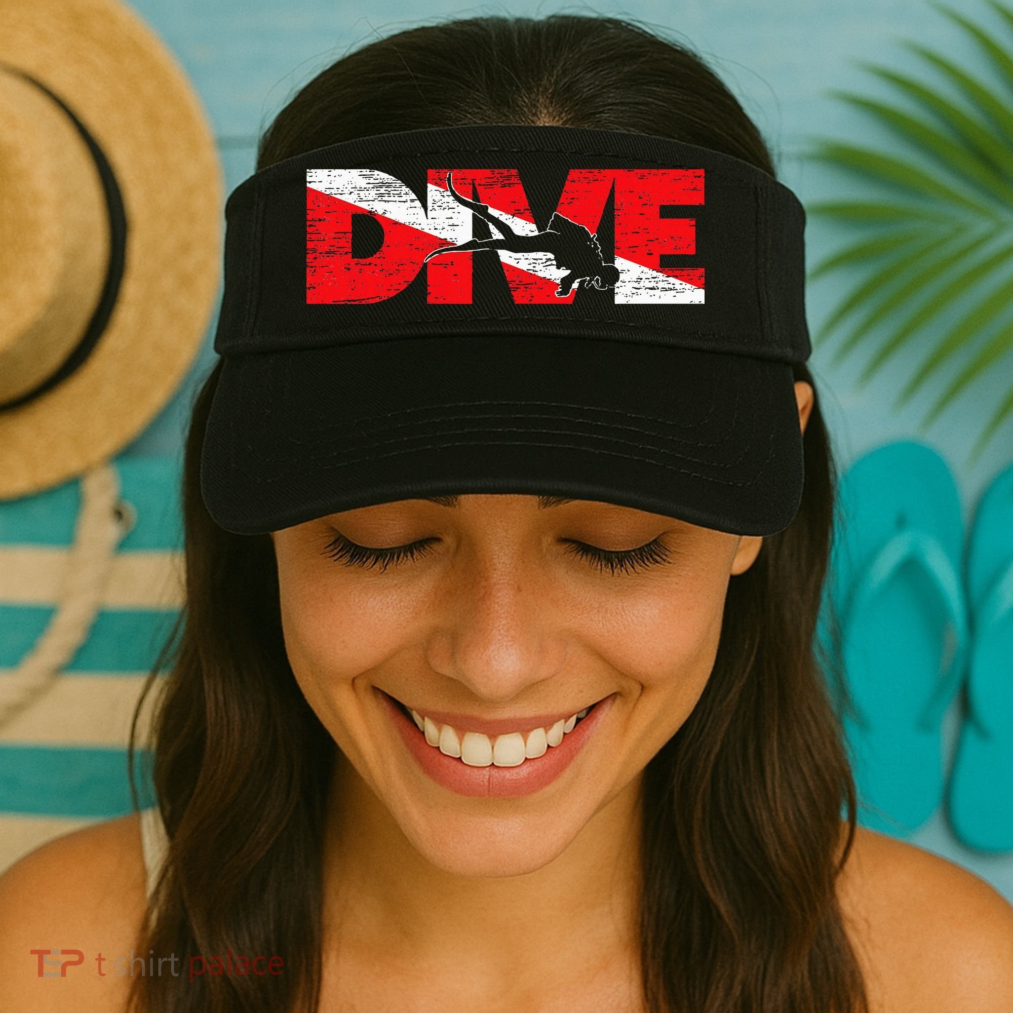 Dive Flag Diver Down Aquaholic Scuba Diving Ocean Life Visor