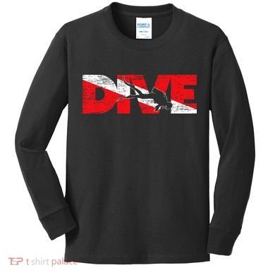 Dive Flag Diver Down Aquaholic Scuba Diving Ocean Life Kids Long Sleeve Shirt