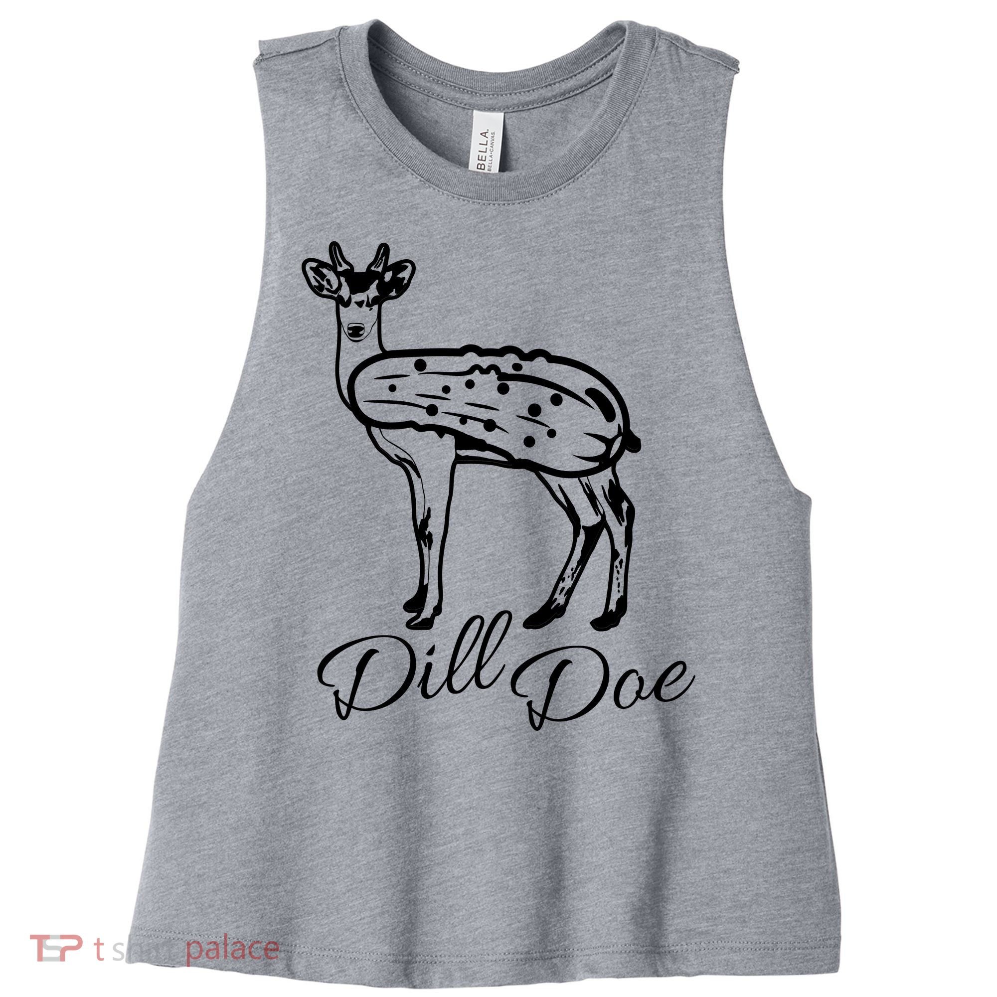 DillDoe Funny Deer Dill Doe Pickle Meme Mashup Women's Racerback Cropped Tank
