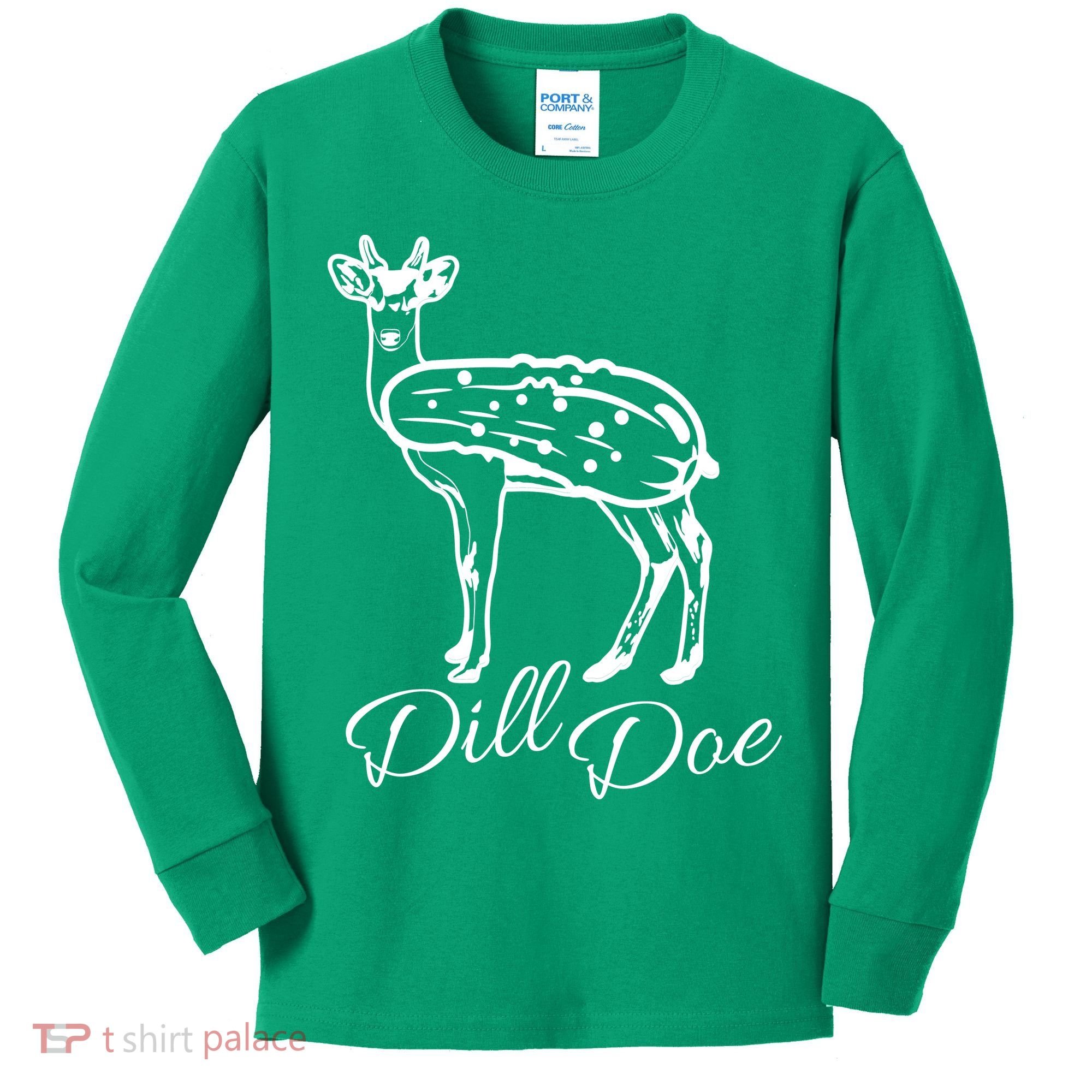 DillDoe Funny Deer Dill Doe Pickle Meme Mashup Kids Long Sleeve Shirt
