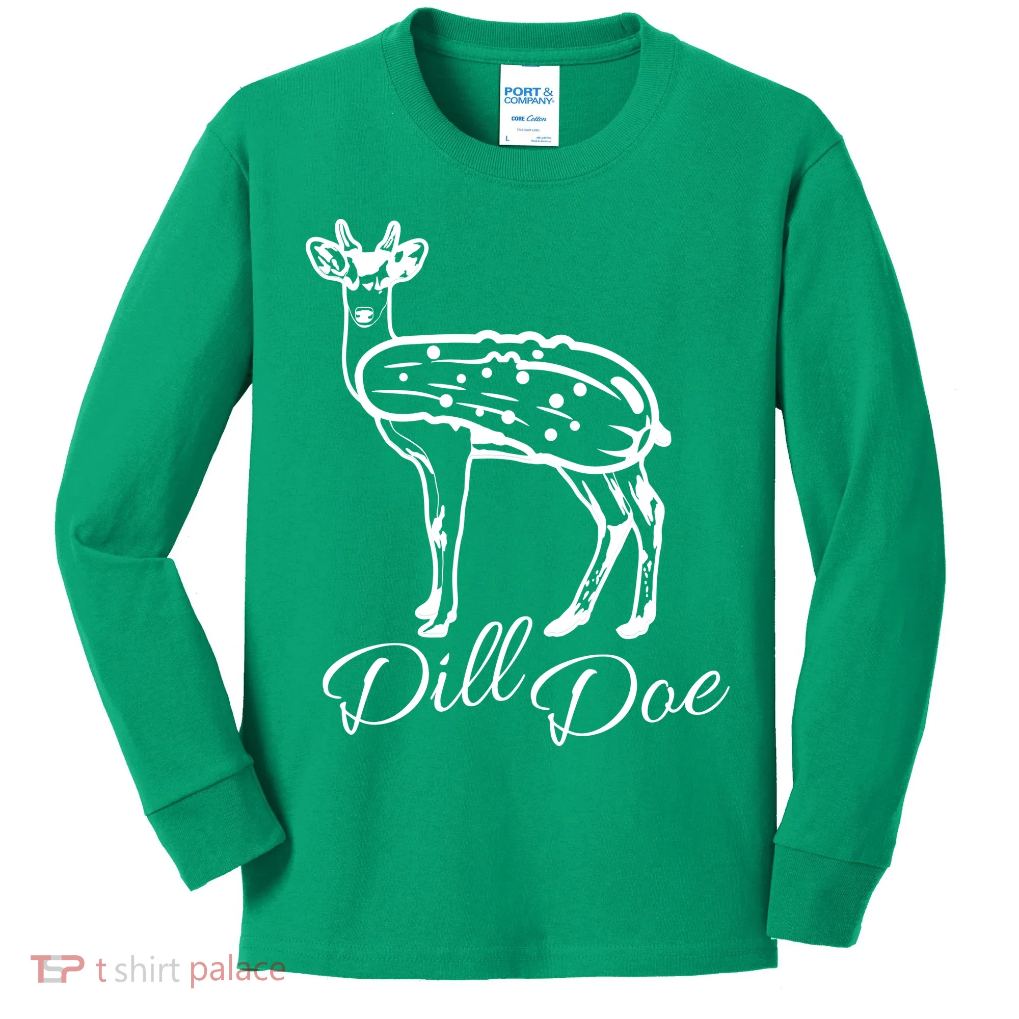 DillDoe Funny Deer Dill Doe Pickle Meme Mashup Kids Long Sleeve Shirt