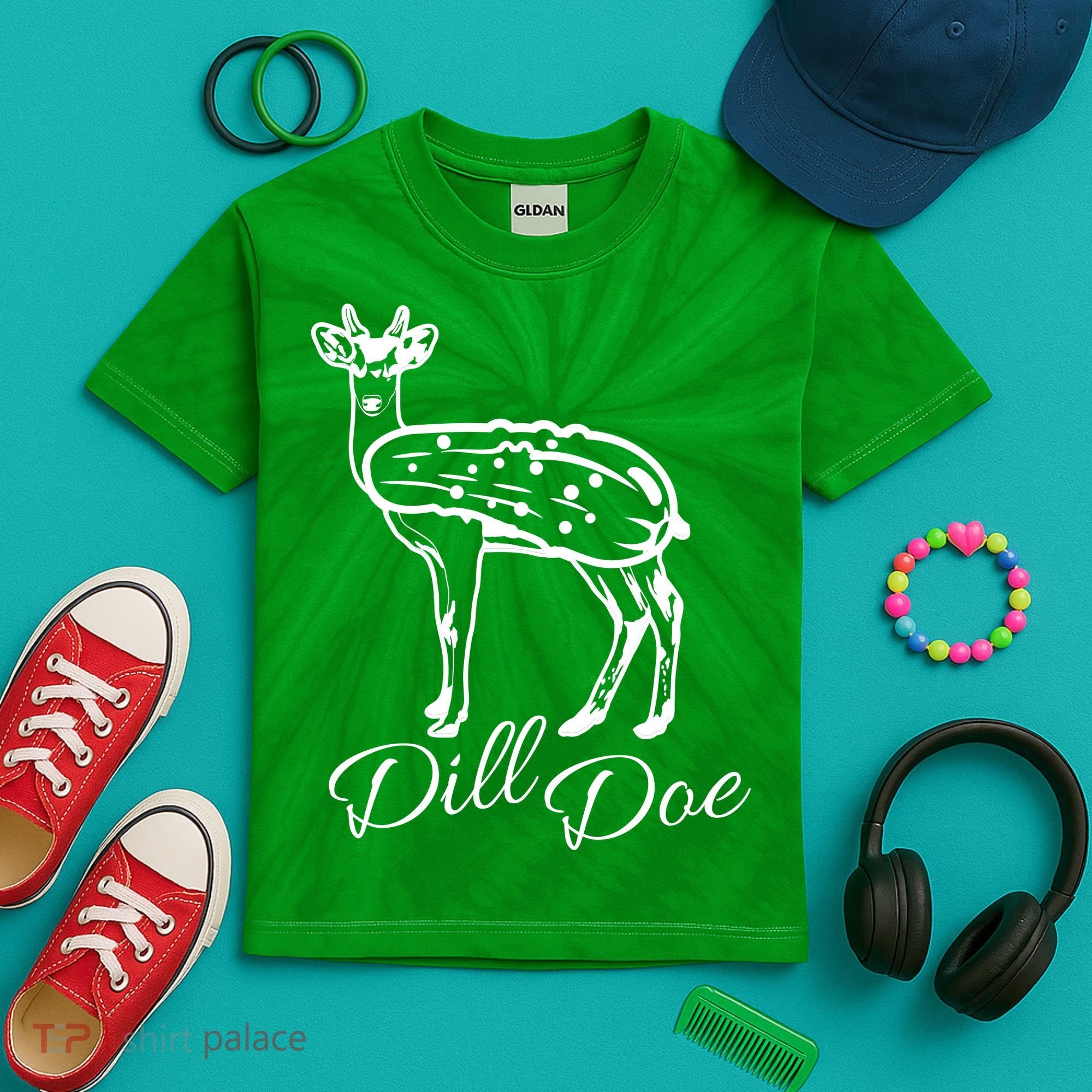 DillDoe Funny Deer Dill Doe Pickle Meme Mashup Kids Tie-Dye T-Shirt