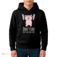 DonT Fart Funny Fitness Gym Workout Squats Kids Hoodie thumb 4
