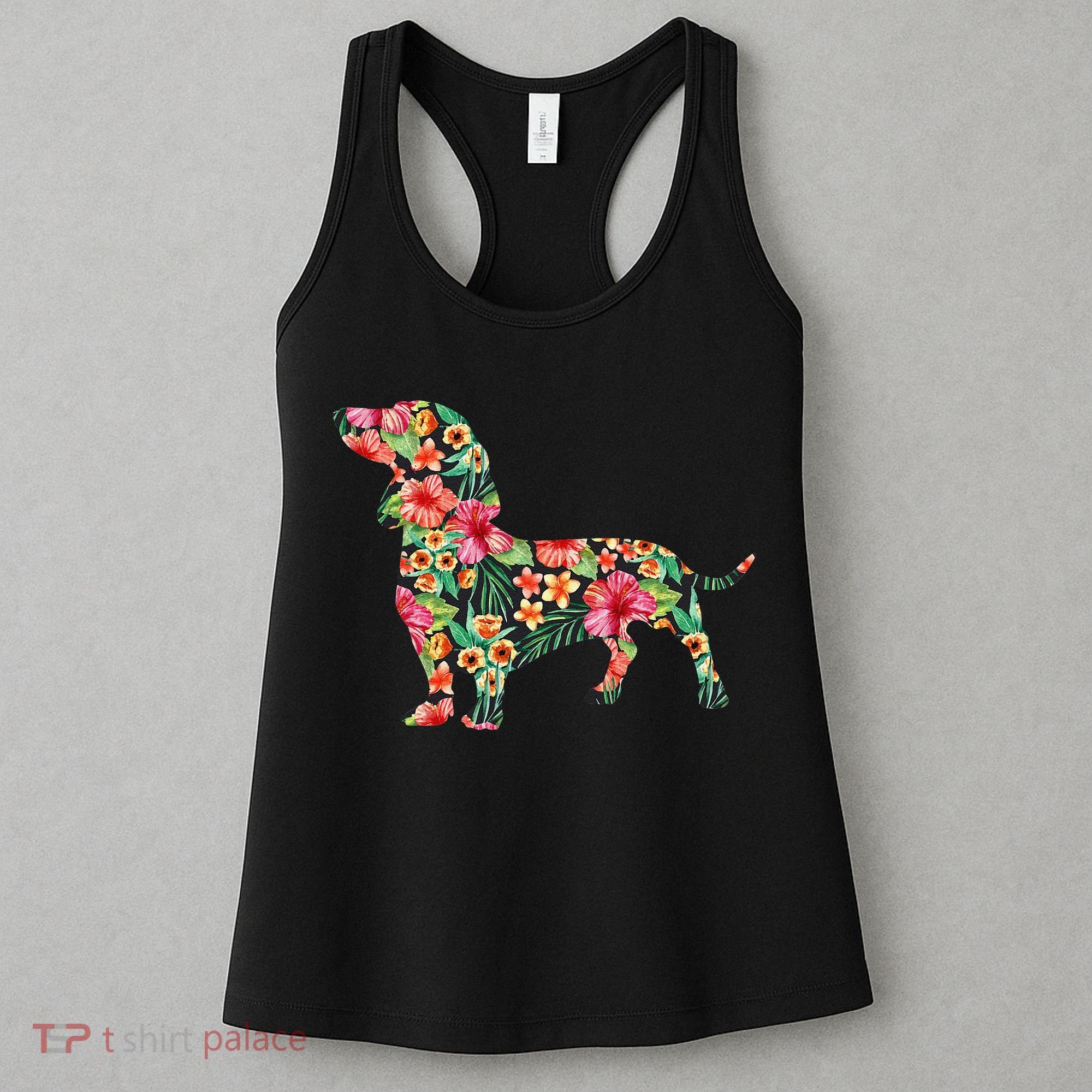 Dachshund Flower Funny Dog Silhouette Floral Gifts Women Women's Tank Top